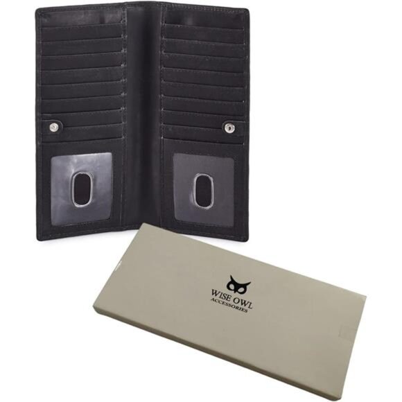 Long Wallet for Men Women Real Leather Bifold RFID Stylish Slim Handmade 2 ID - Picture 6 of 6